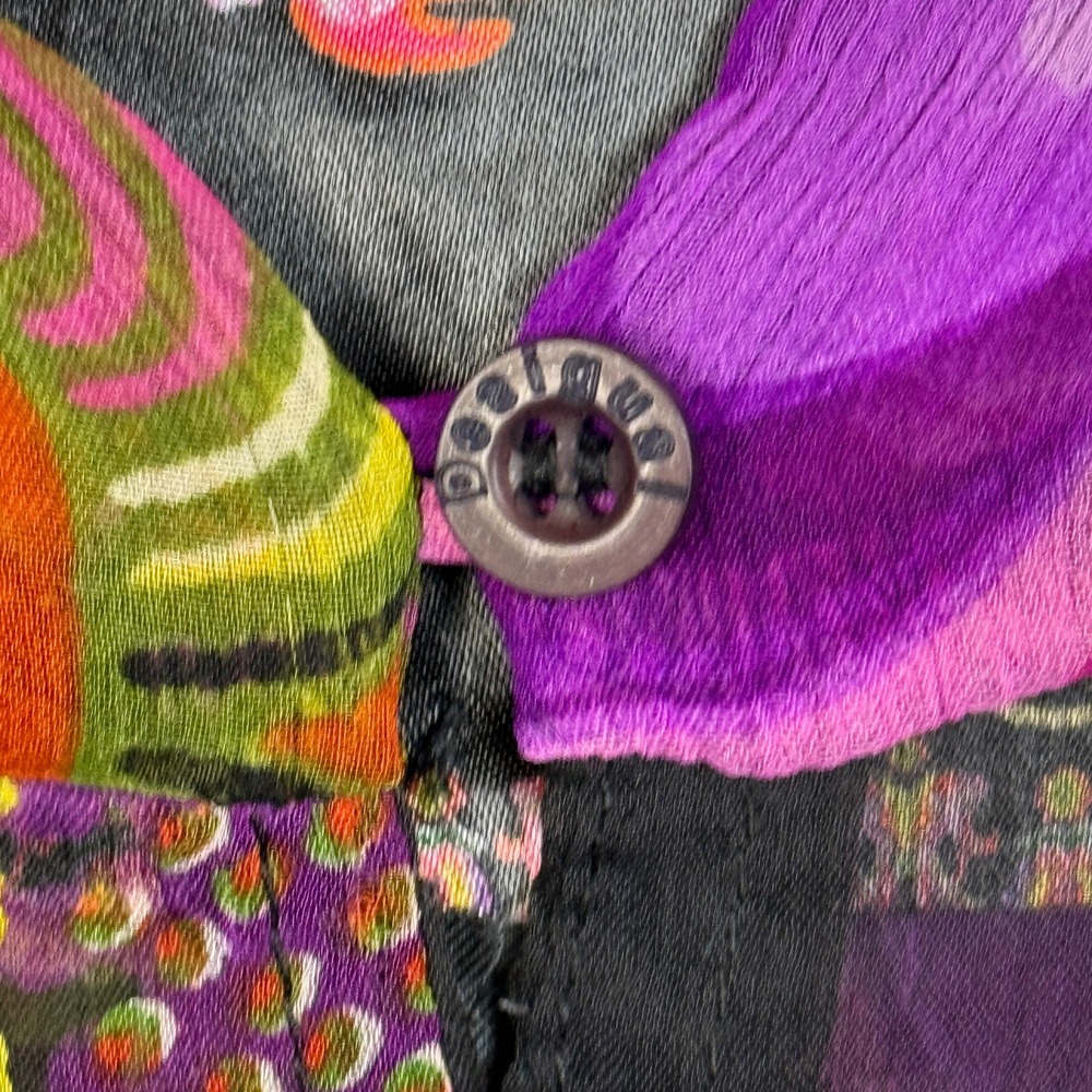 Desigual Sz M Floral Print Blouse Button Down LS Multicolor Sheer Statement - Picture 10 of 16